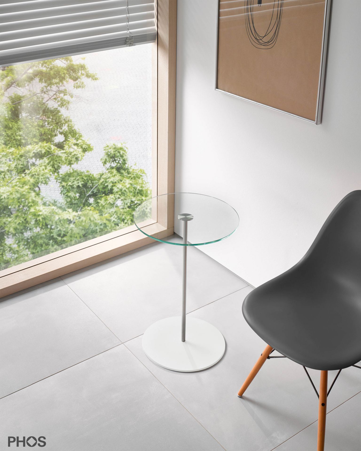 BT600G-BPW Приставной столик со стеклянной полкой, высота 60 см, основание: белое PHOS  - Вид №1