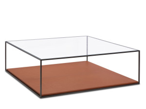 Кожаный низкий квадратный журнальный столик с журнальной стойкой