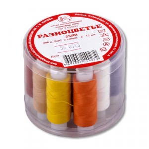 25 ЛЛ Швейные нитки (армированные) 200 м РАЗНОЦВЕТЬЕ 12 шт АССОРТИ ПНК им. Кирова