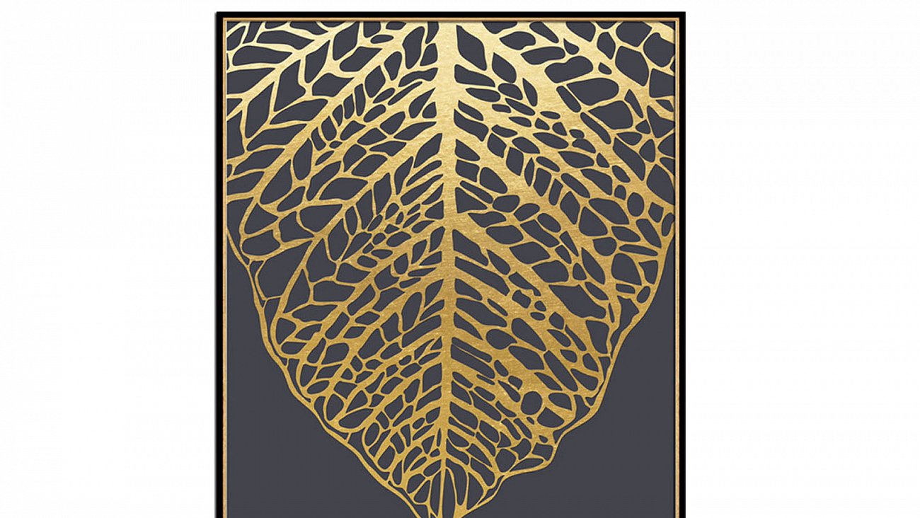 Постер прямоугольный на художественной бумаге 80х60 см "Золотой лист на черном" EVENHOME ДИЗАЙНЕРСКИЕ 00-3878762 Золото;черный  - Вид №2