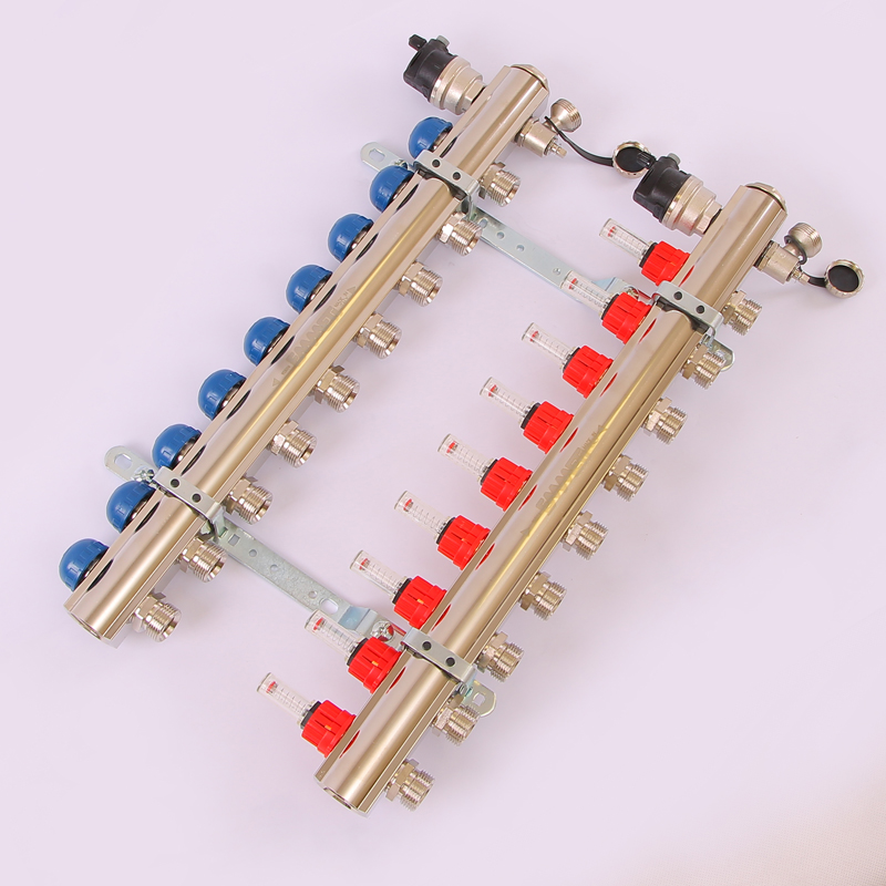 Коллекторная группа TOPWAY с термостатическими вентилями и расходомерами с резьбой под евроконус EMMETI 1"x3/4"ЕК 9 выходов 01298224 - Вид №1