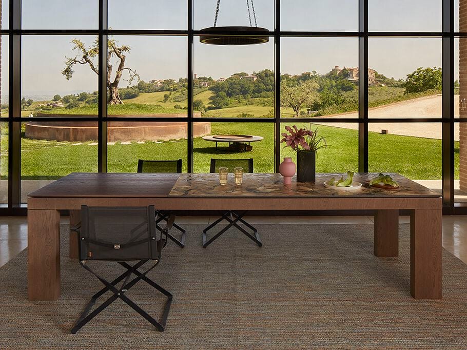 Прямоугольный стол из фаянса и дуба DOMIZIANI современный ARCH-00054243