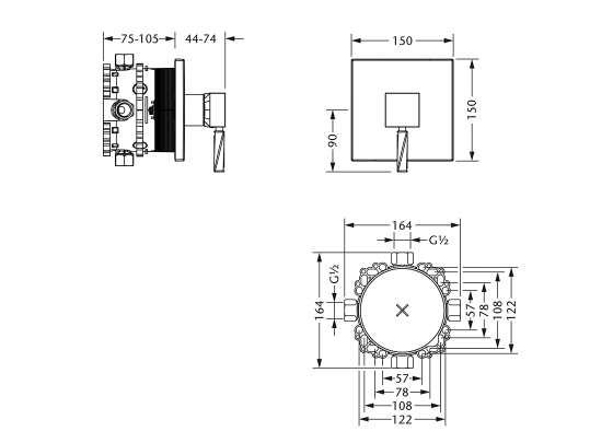 Смеситель для душа однорычажный ½" скрытого монтажа JOERGER Turn 623.20.235.000 - Вид №1