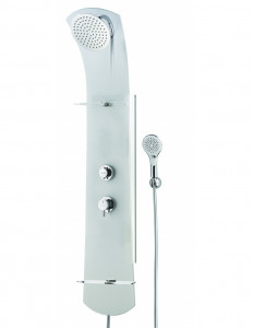 499003 408 00  Душевая стойка Nautilus с полками для хранения, термостатический смеситель, белое стекло Valentin Белый