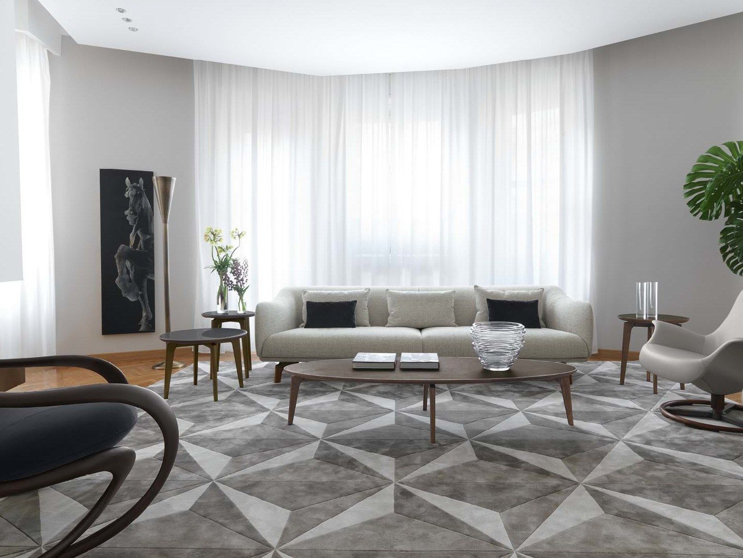 Прямоугольный шелковый ковер с геометрическим рисунком Giorgetti GEOMETRIC ARCH-00025876 - Вид №1