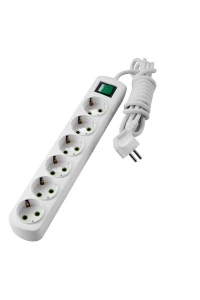 LETITIA Удлинитель с заземлением 6 входов, 3 метра с выключателем белый