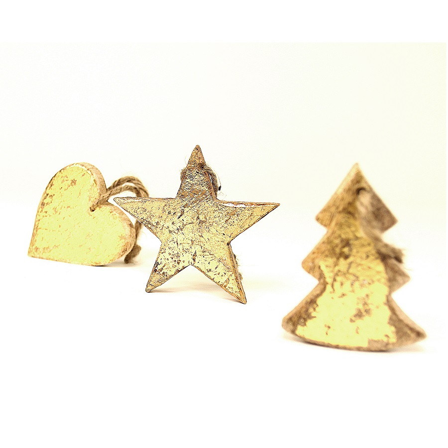 Украшения подвесные Golden Stars/Trees/Hearts, деревянные, в подарочной коробке, 24 шт Enjoyme ENNY0021 - Вид №3