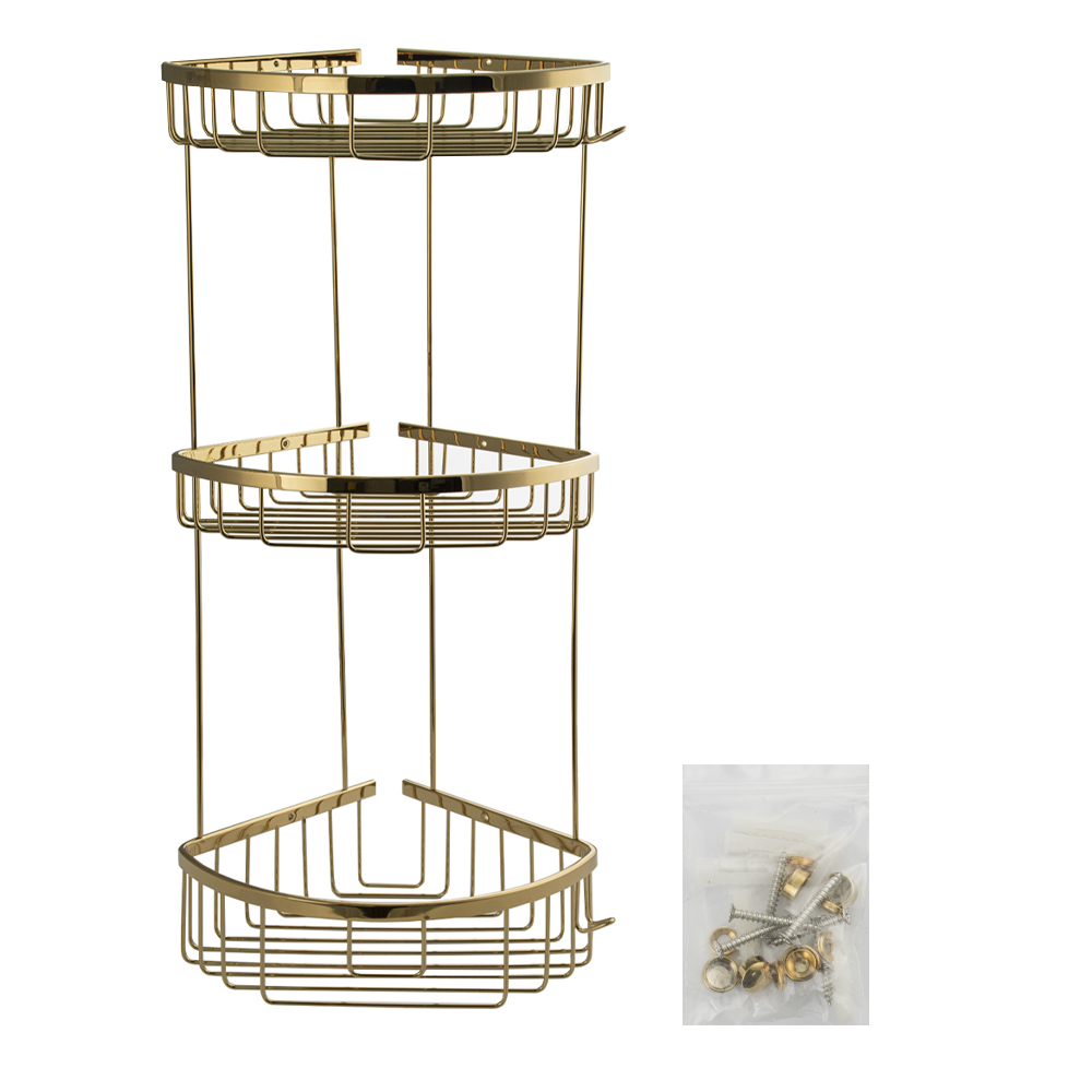 GFmark - Полочка угловая, овальная, тройная, 22 см, решетка - ЗОЛОТО, код: 77256  - Вид №3