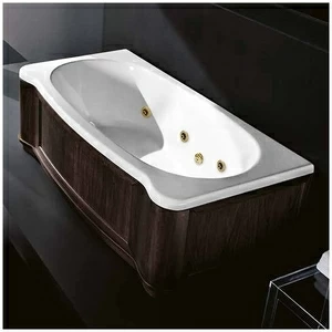 Ванна Gruppo treesse New Classic Young STX-V674B-SX-WV-GD белая с золотой фурнитурой и гидромассажем и дезинфекцией прямоугольная левая деревянная панель венге