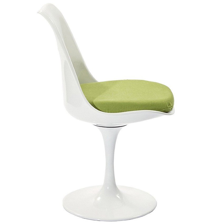 Стул пластиковый белый с зеленой подушкой Eero Saarinen Style Tulip Chair SOHO DESIGN ДИЗАЙНЕРСКИЕ, TULIP 131550 Белый;зеленый  - Вид №1