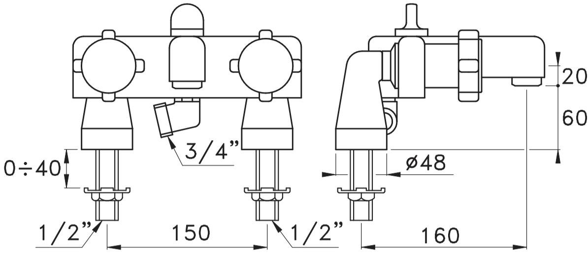 RUBINETTERIE STELLA Настенный комплект для ванны Aster At02001cr00 - Вид №1