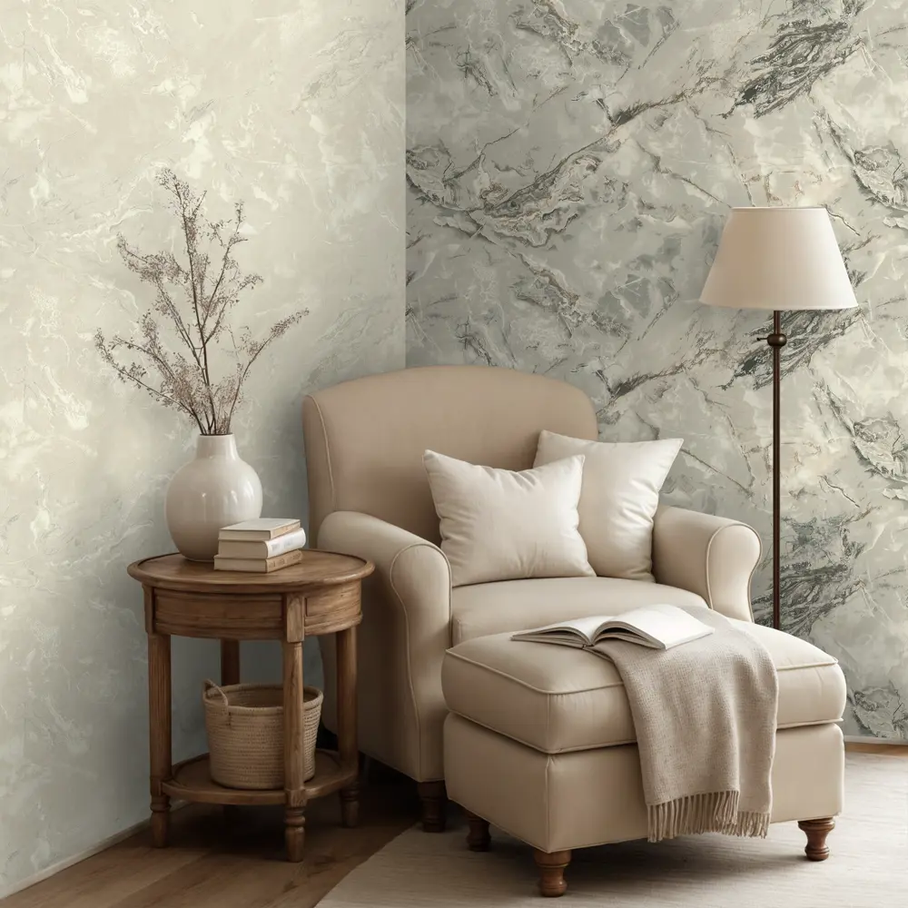 Флизелиновые обои Ornamy Calacatta бежевые 1.06 м 89433802 STLM-1576440 - Вид №4