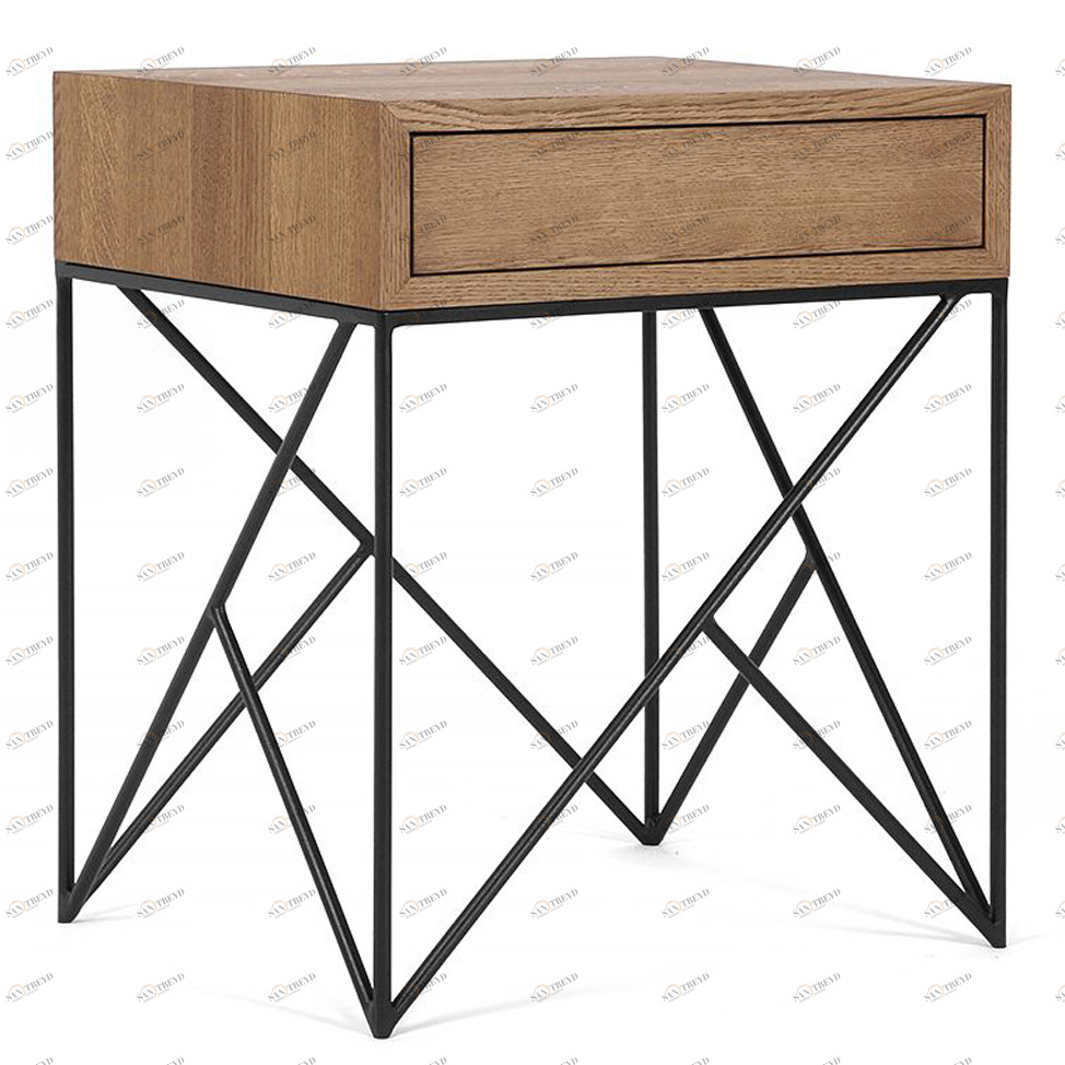 Тумбочка прикроватная для спальни темный дуб с черными ножками Prince INTELLIGENT DESIGN  260841 Бежевый 