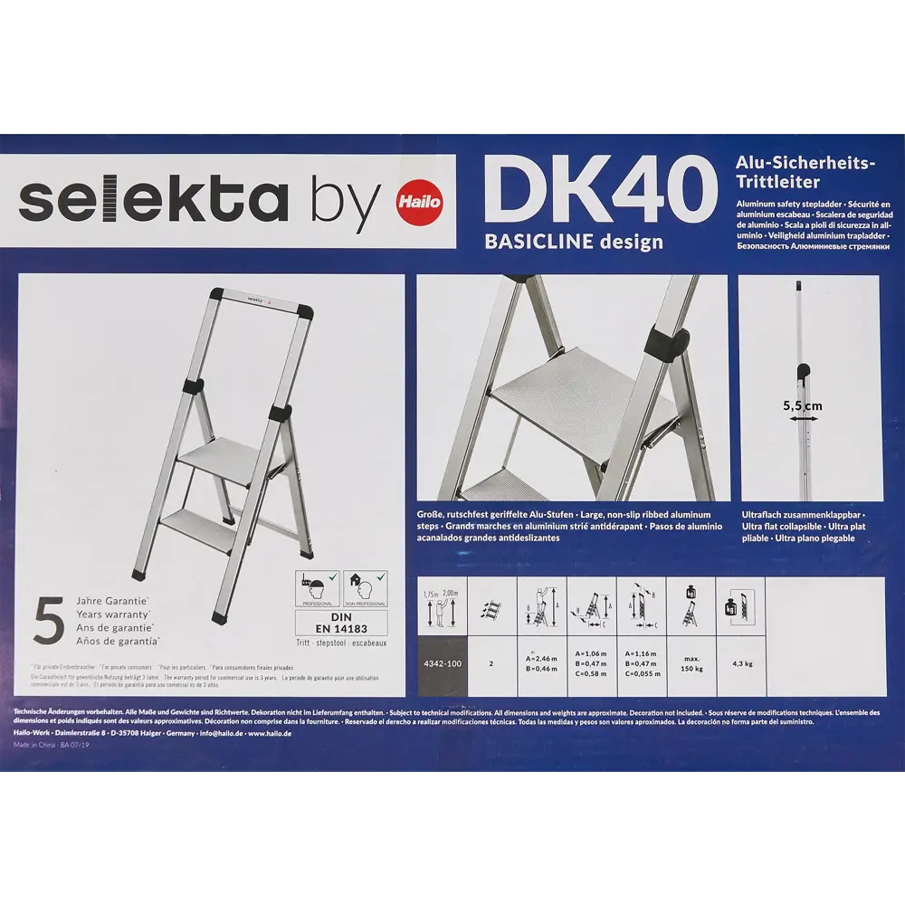 Стремянка алюминиевая Hailo Basicline DK40 2 ступени, максимальная нагрузка 150 кг 87594907 STLM-2152140 Santreyd  - Вид №6