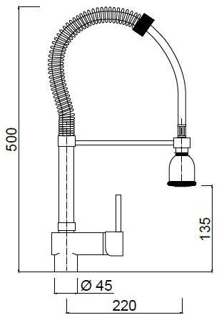 Rubinetteria Giulini Профессиональный смеситель для кухни, устанавливаемый на столешнице, с вытяжным душем Futuro F6550 - Вид №1