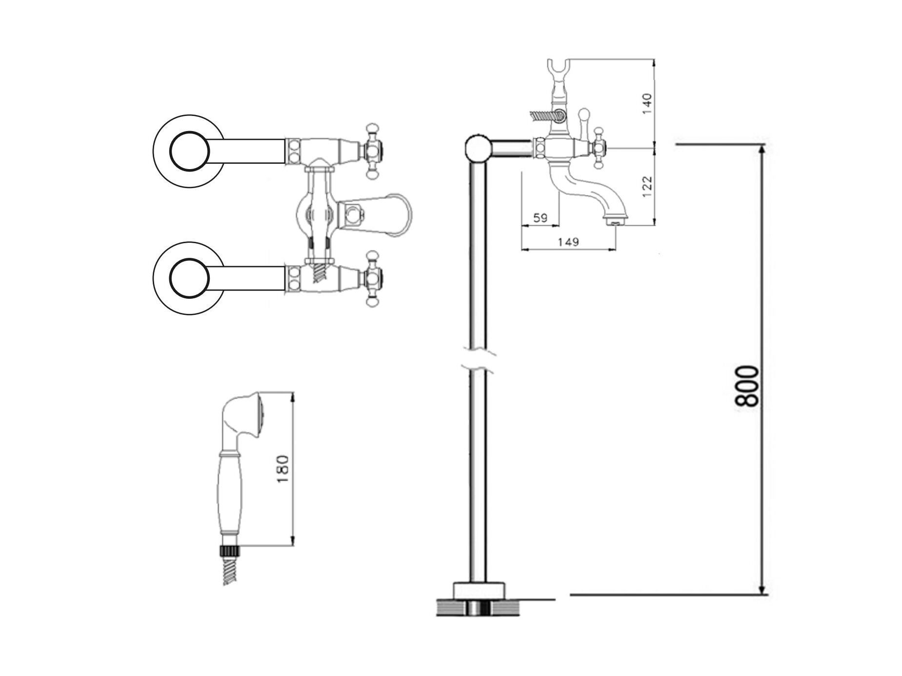 Смеситель для ванны с ручным душем GUGLIELMI RUBINETTERIE классическая ARCH-00124757 - Вид №2