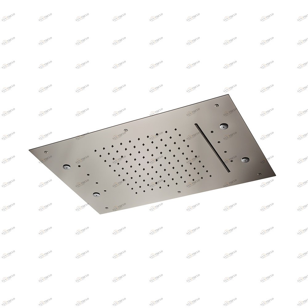 Прямоугольный скрытый верхний душ из нержавеющей стали со струей дождя, водопадом, распылителем и встроенной многоцветной автоматической системой освещения.  NEWFORM Италия 70027