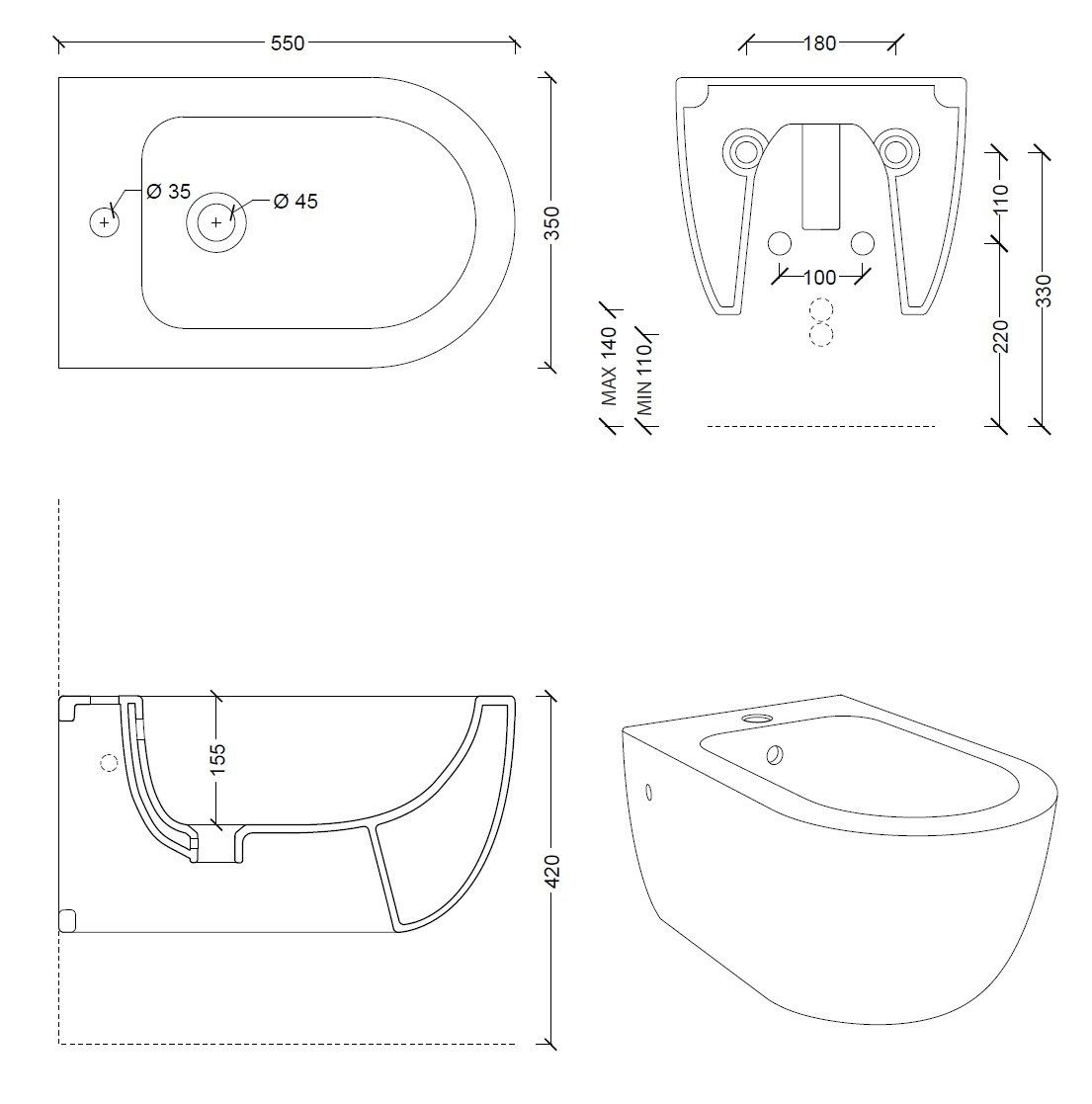 Керамическое подвесное биде Alice Ceramica ARCH-00052093 - Вид №13