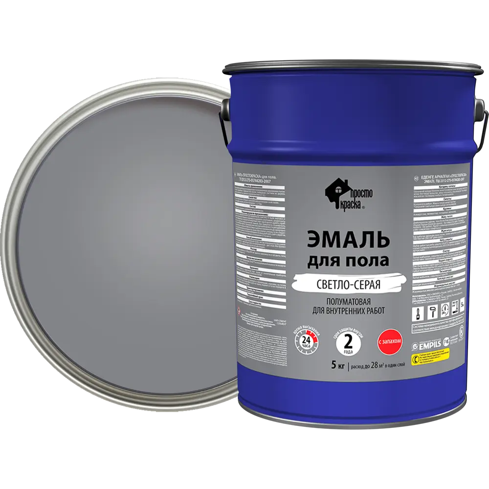 Эмаль для пола ПРОСТОКРАСКА светло-серая полуматовая 5 кг 82181086 STLM-0021313