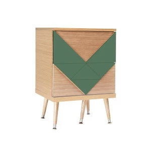 Прикроватная тумбочка с 2 ящиками кейл Woo Twins WOODI  00-3965948 Бежевый;зеленый