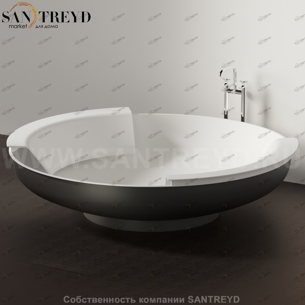 Ванна свободностоящая UFO с 2 спинками стальная черно-белая Agape AVAS0906DZG
