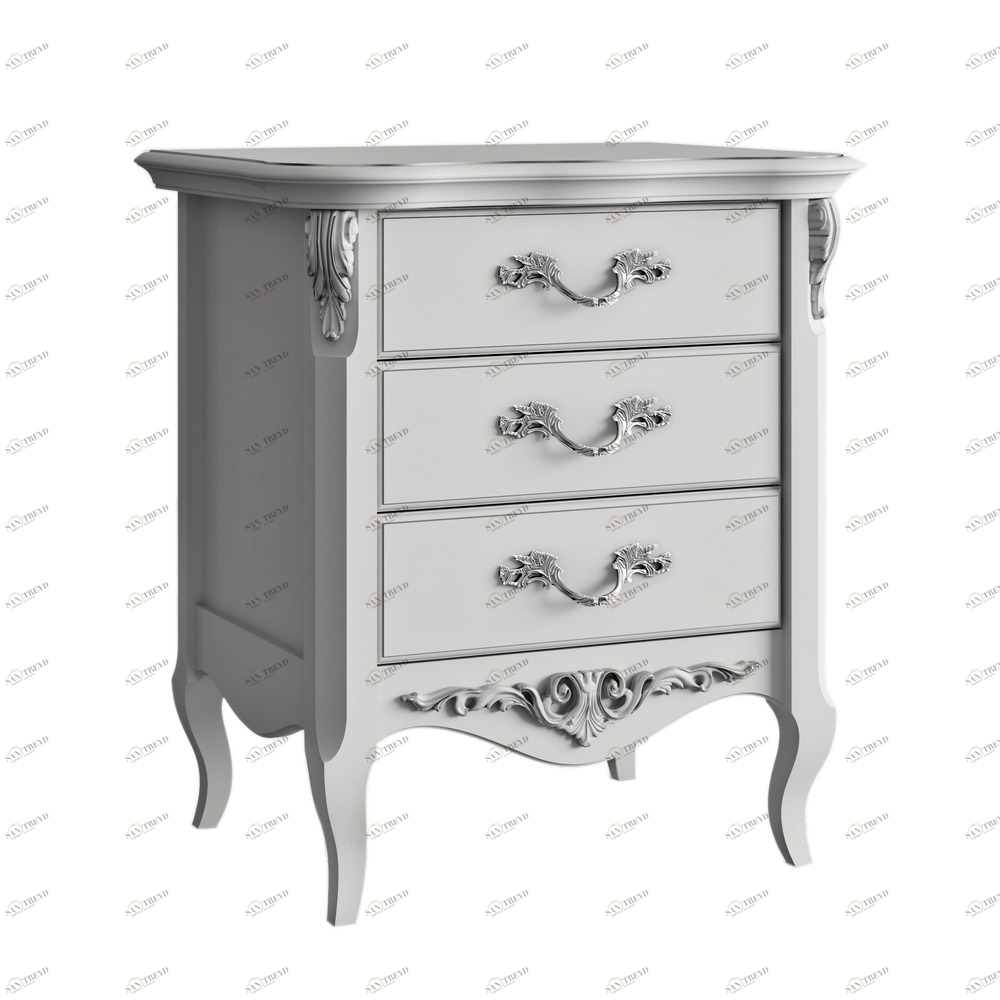 Прикроватная тумбочка с 3 ящиками серо-бежевая с серебром Atelier Home KREIND ATELIER HOME 00-3879932 Разноцветный;бежевый;серый Santreyd 