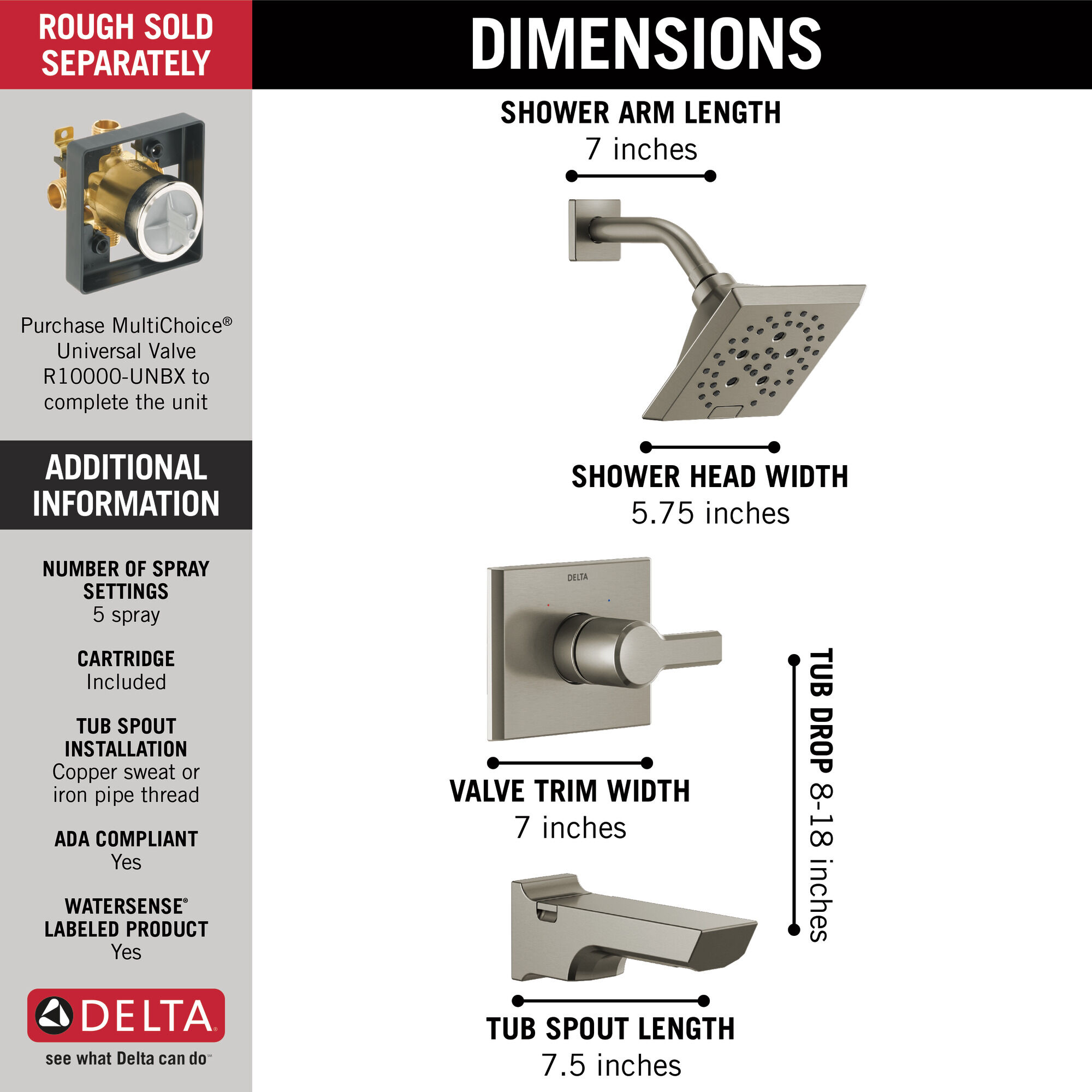 Monitor® 14 Series H2Okinetic® Ванна и душевая панель Delta Faucet T14499-SS - Вид №2