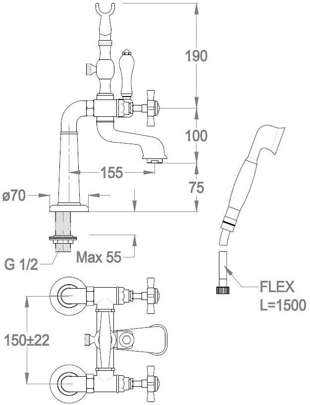 Fir Italia Смеситель для ванны с ручным душем Canterbury 30 3047852 - Вид №2