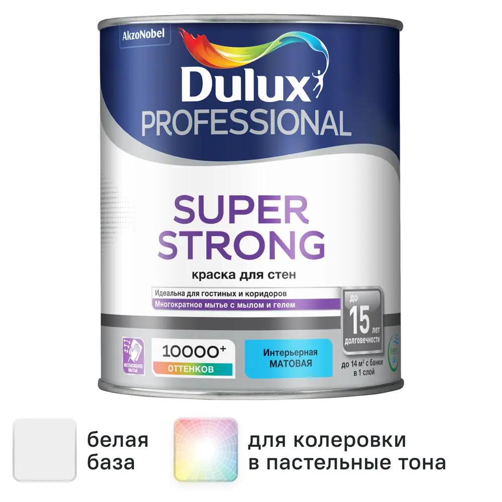 Краска для стен Dulux Super Strong моющаяся матовая цвет белый база BW 1 л 18856763 STLM-2124346 