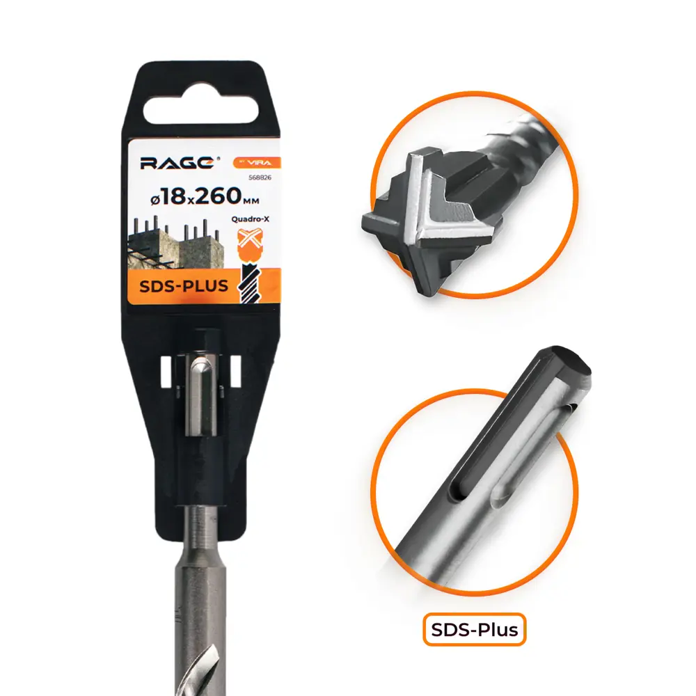 Бур RAGE по бетону SDS-plus 18x260 мм для перфораторов 89383440 STLM-1527255 - Вид №1