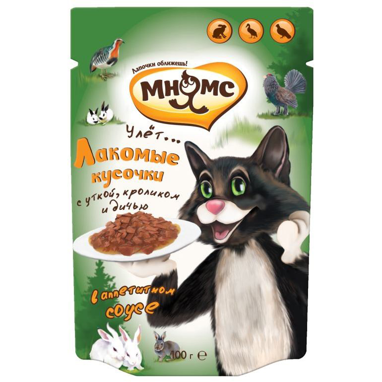 ПР0042341 Корм для кошек Пир охотника, утка, кролик, дичь пауч МНЯМС 