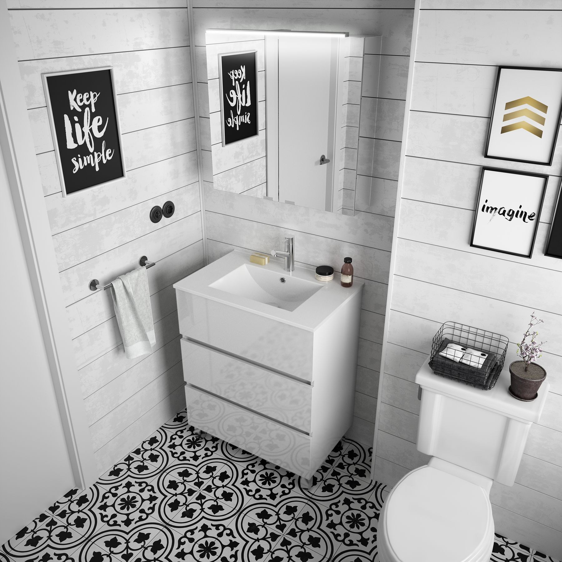 26559 SALGAR Мебель для умывальника FUSSION LINE 700 3 ящика GLOSS WHITE 697 x 868 x 450 мм Глянцевый белый