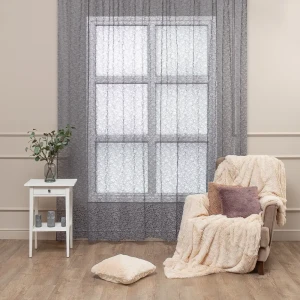 Тюль на ленте Листья 28992 300x280 см цвет серый