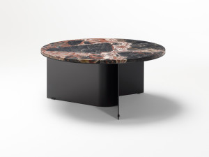 Алюминиевый низкий круглый журнальный столик с мраморной столешницей