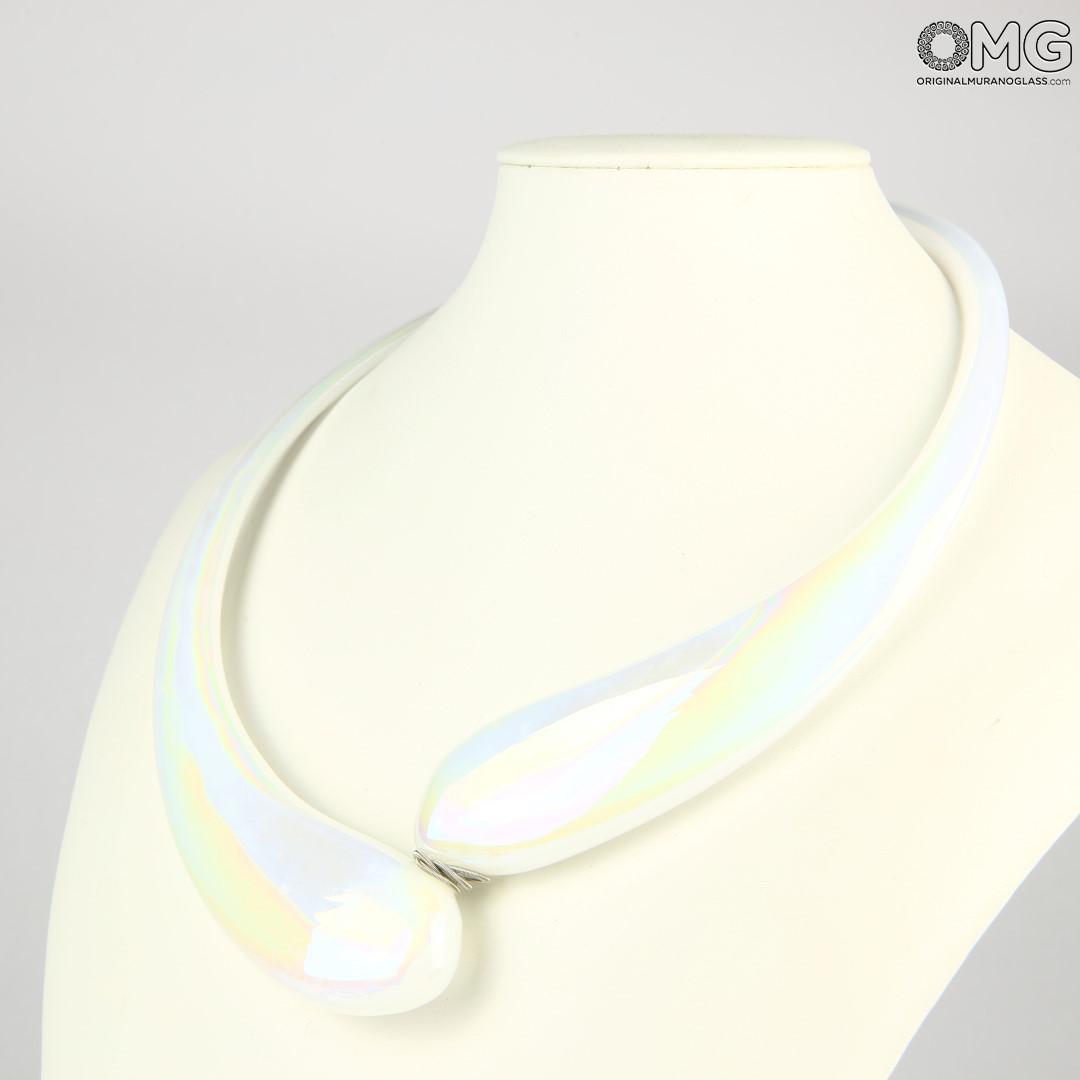 2546 ORIGINALMURANOGLASS Колье Дениз белое переливчатое - Original Murano Glass OMG 21 см  - Вид №1