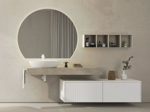 Деревянный одиночный подвесной умывальник с зеркалом