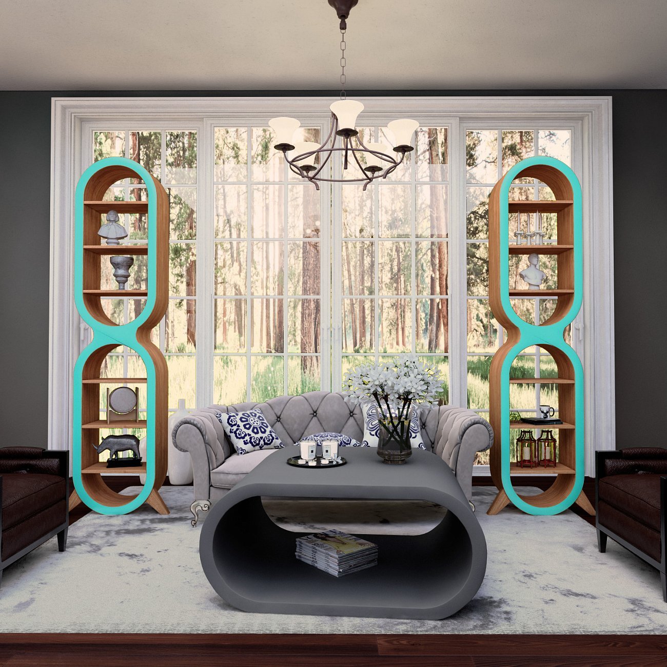 Стеллаж деревянный дизайнерский дуб "Цикл" от Odingeniy ODINGENIY ЦИКЛ 178348 Бежевый  - Вид №1