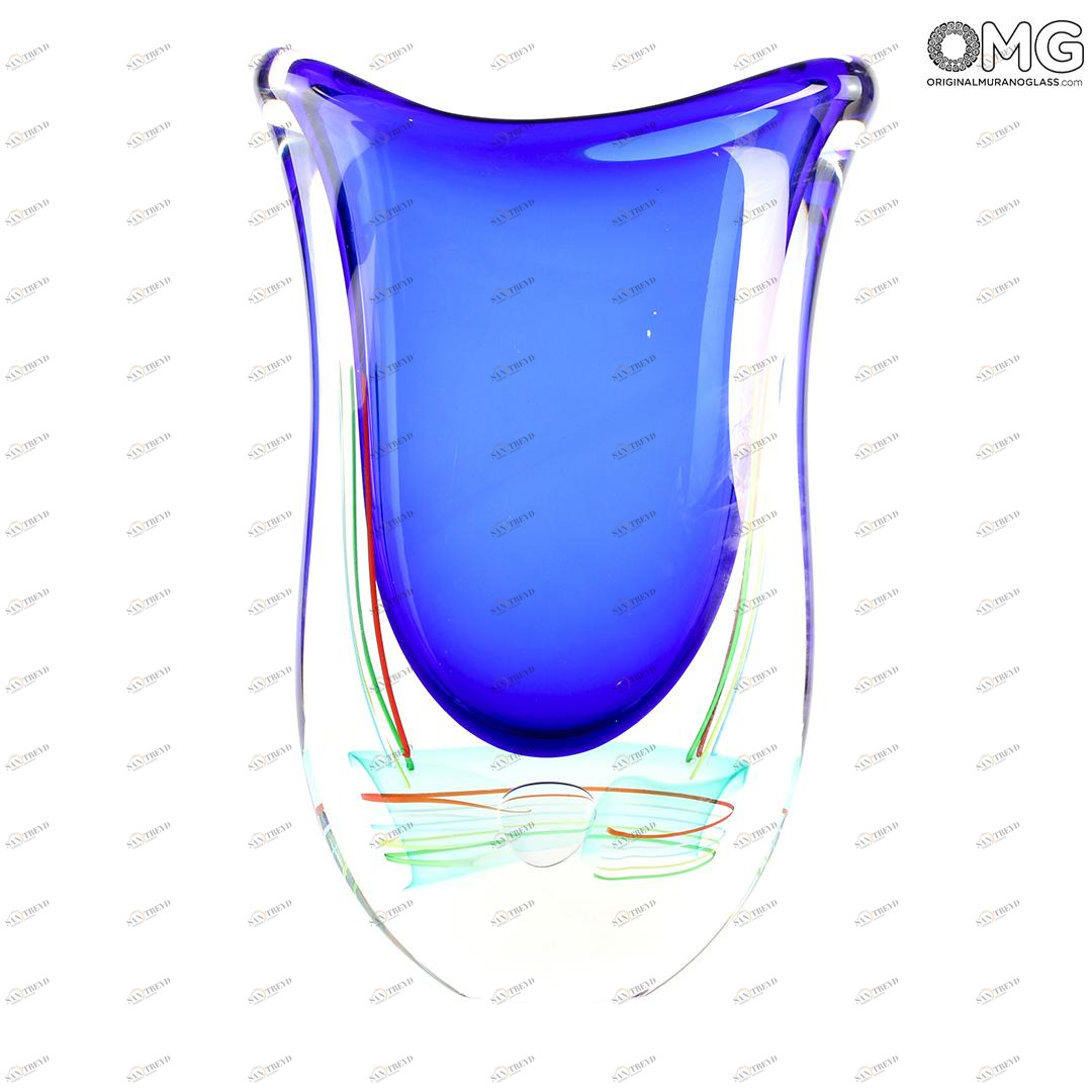 4516 ORIGINALMURANOGLASS Ваза Мыльный пузырь - сине-зелёная - Сатурн - соммерсо - муранское стекло OMG 13 см 