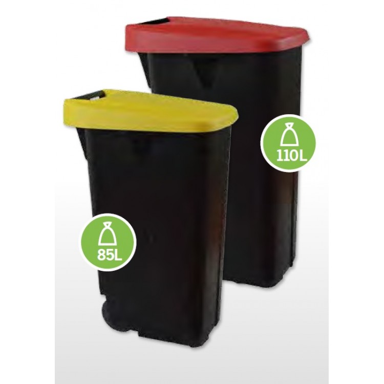 234409 DENOX Контейнер для мусора основа черная с ручкой на колесах с зеленой крышкой 85 л. Черный с зеленой крышкой  - Вид №1