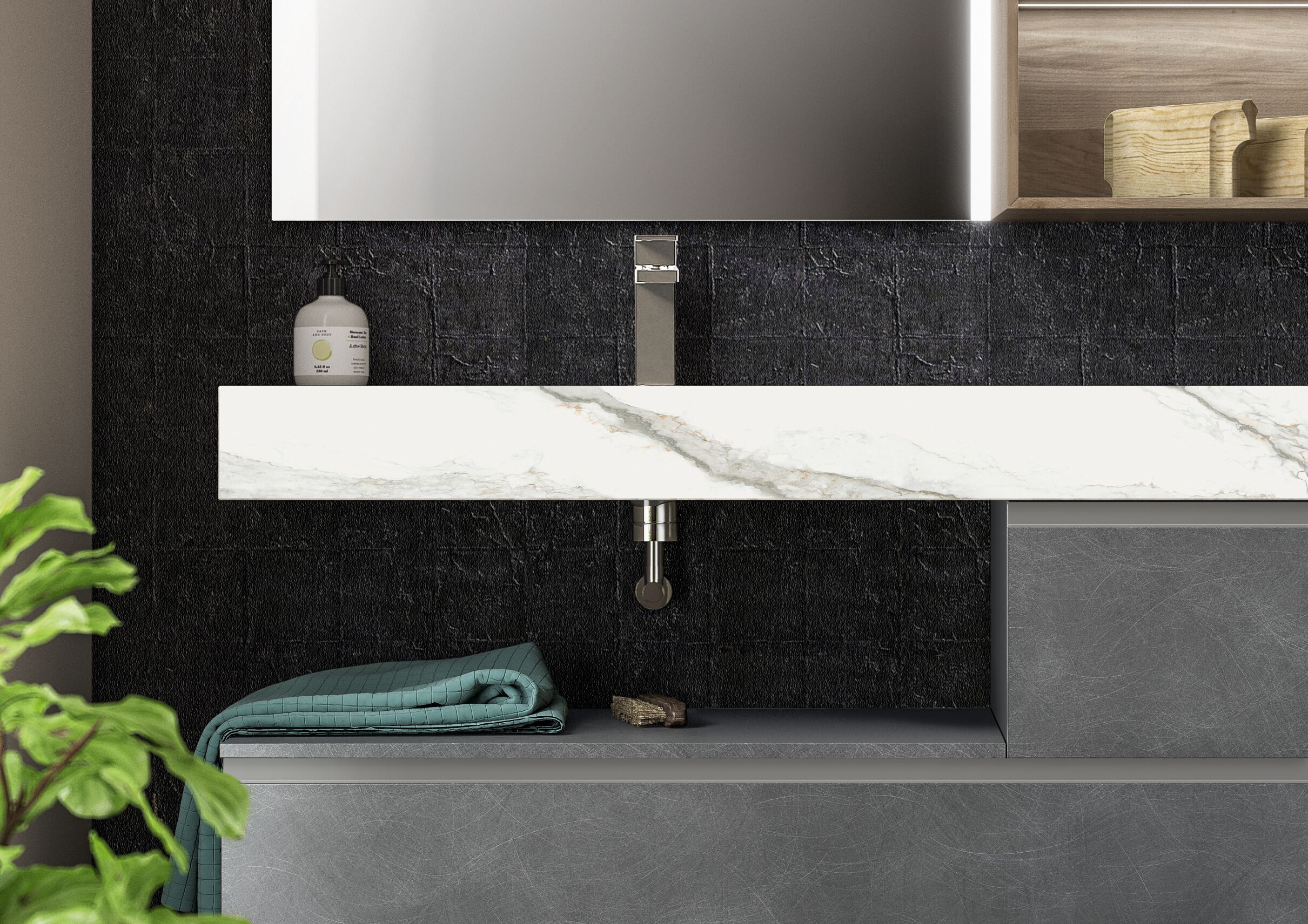 Шкаф для умывальника из керамогранита с зеркалом и колоннами Birex Lapis ARCH-00039492 - Вид №2