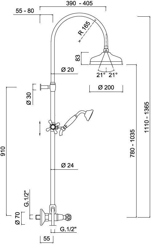 Rubinetteria Giulini Настенная душевая стойка с душевой лейкой Odessa crystal F3907wc-s/s - Вид №1