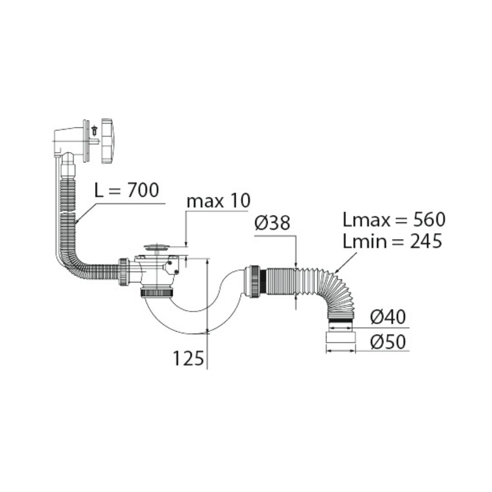 Сифон "МИНИ Элит" (30980657) для ванн полуавтомат и гибкой трубой (д.40/50) 30980657 Santreyd  - Вид №1