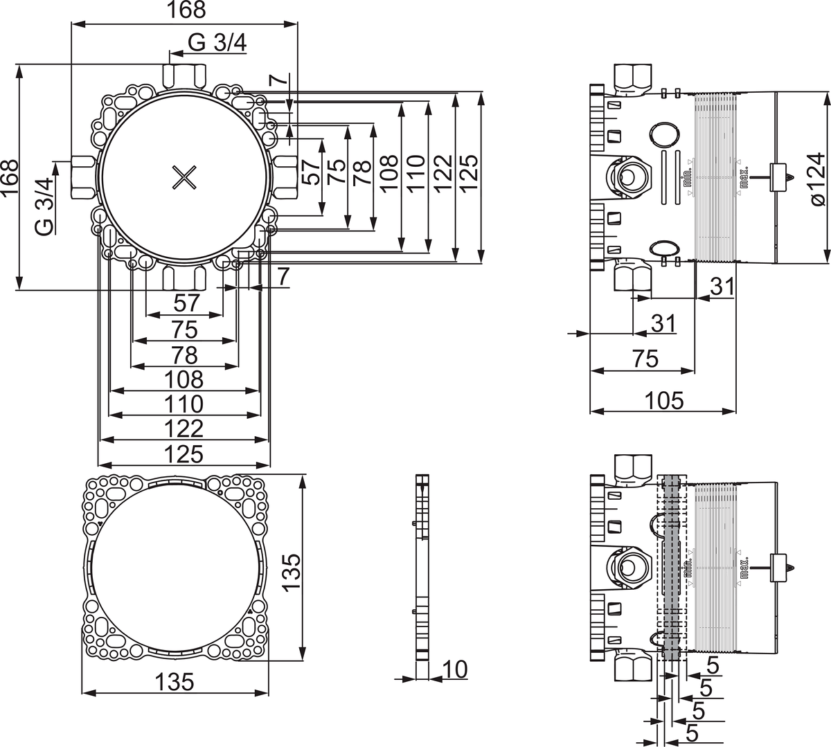 Oras 2081 Корпус смесителя для ванны и душа, G3/4 2081 Bluebox  - Вид №1