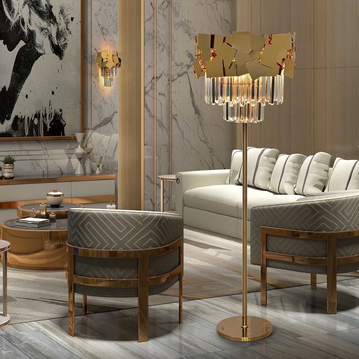 Напольная лампа из нержавеющей стали с кристаллами K-Lighting Hemera ARCH-00040302 - Вид №1