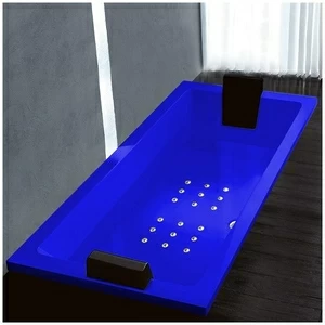 Ванна Gruppo treesse Quadra 199 V073C-DX-SIZ синяя с золотой фурнитурой и аэромассажем прямоугольная встроенная правая
