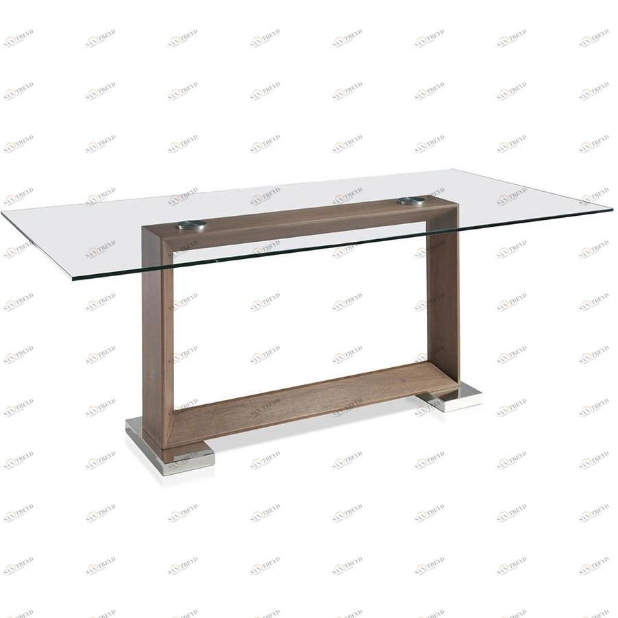 Обеденный стол стеклянный с деревянным основанием 200 см Natural от Angel Cerda ANGEL CERDA  150020 Прозрачный 