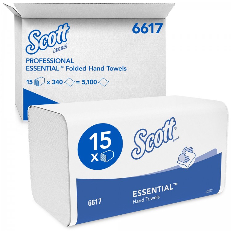 6617 Kimberly Clark Полотенца бумажные листовые Kimberly Clark Scott Essential 6617 Z-сложения 1-слойные 15 пачек по 340 листов 