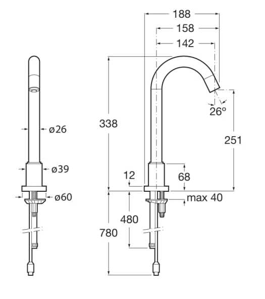 Электронный смеситель для раковины из хромированной латуни без слива Roca лофт ARCH-00117080 - Вид №2