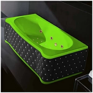 Ванна Gruppo treesse New Classic Young ATC-V674Q-SX-KCS-SZ салатовая с золотой фурнитурой гидромассажем аэромассажем  и дезинфекцией прямоугольная левая чёрная кожа кристаллы сваровски