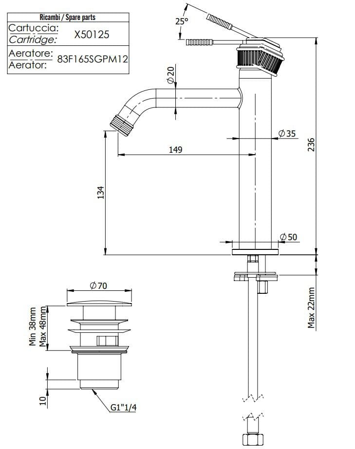 Однорычажный смеситель для раковины Remer Rubinetterie ателье ARCH-00114547 - Вид №2